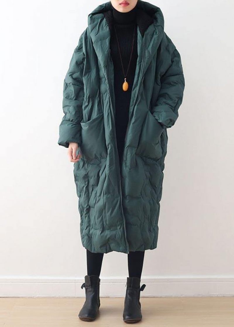 2024 Blackish Green Warm Down Coat Original Design Litterär Retro Överrock