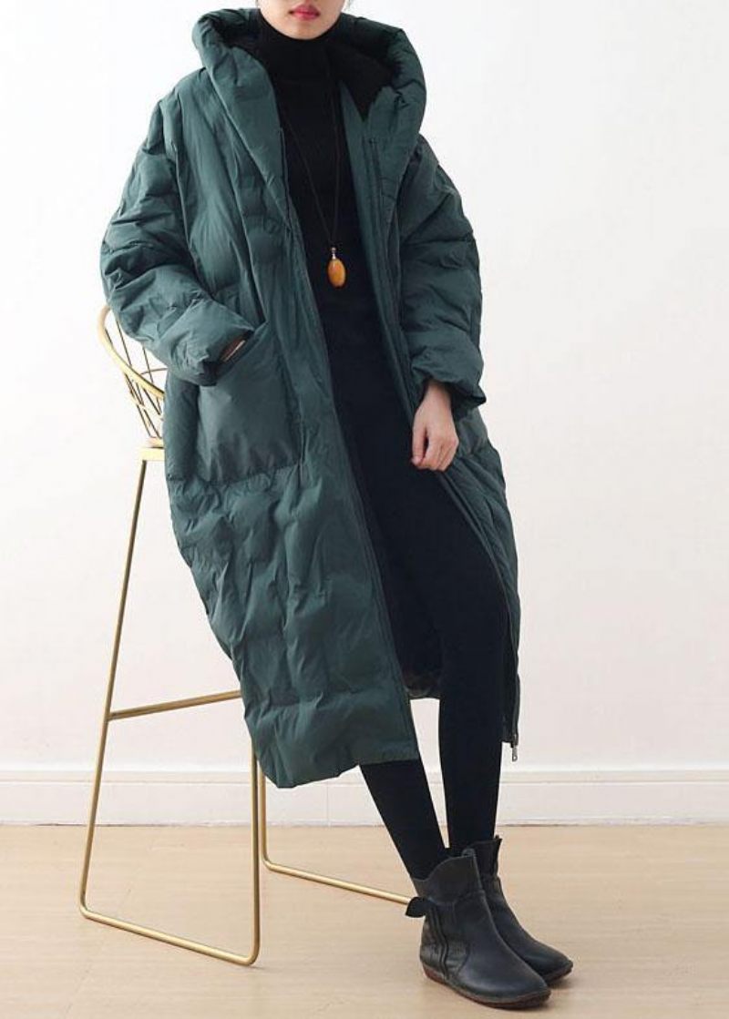 2024 Blackish Green Warm Down Coat Original Design Litterär Retro Överrock - Gul