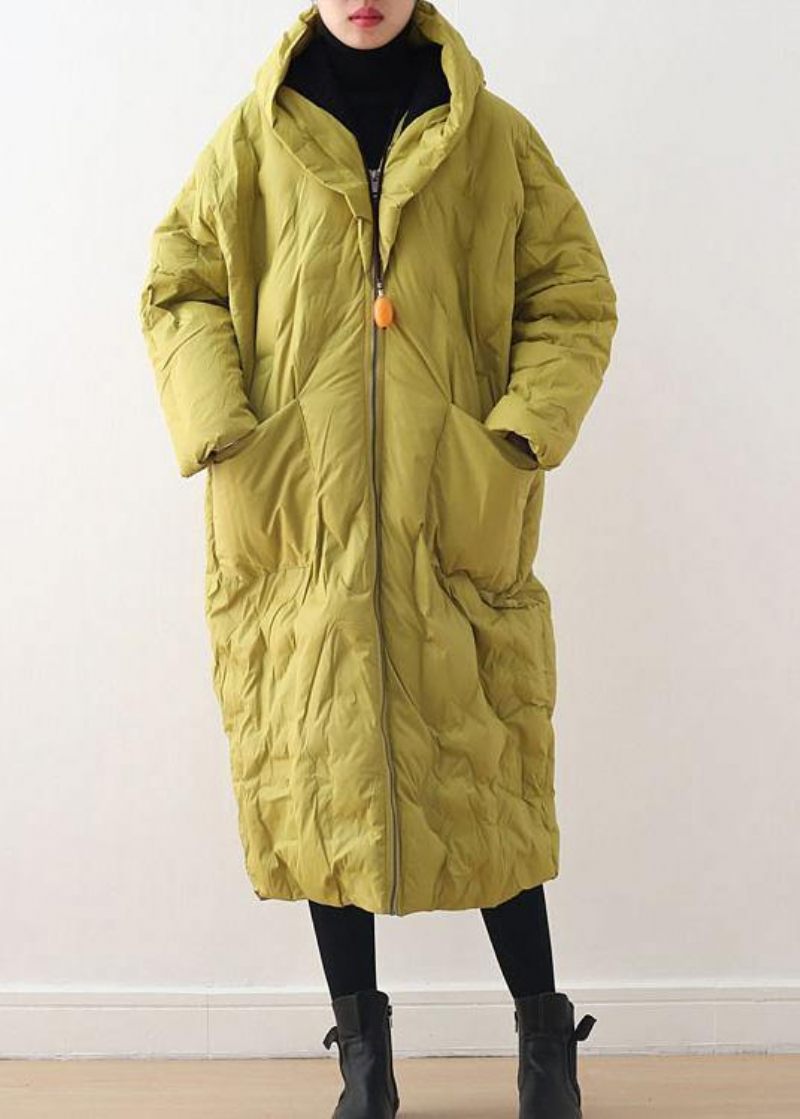 2024 Blackish Green Warm Down Coat Original Design Litterär Retro Överrock - Gul