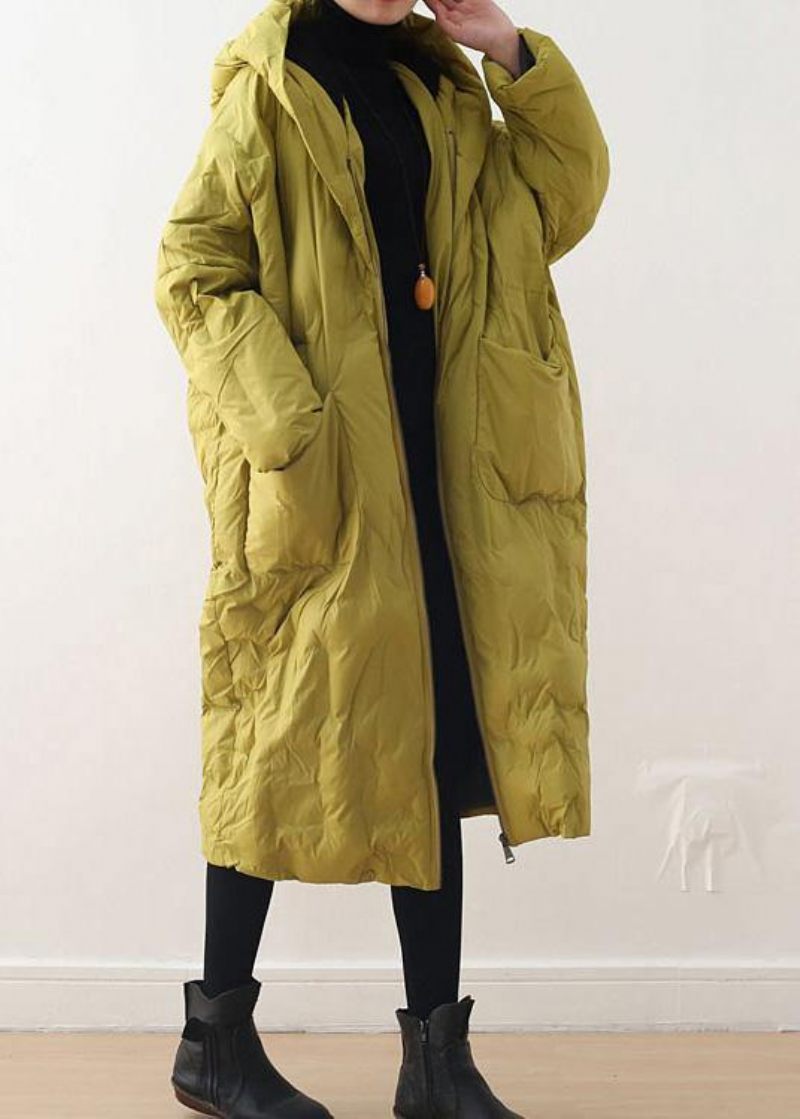 2024 Blackish Green Warm Down Coat Original Design Litterär Retro Överrock - Gul