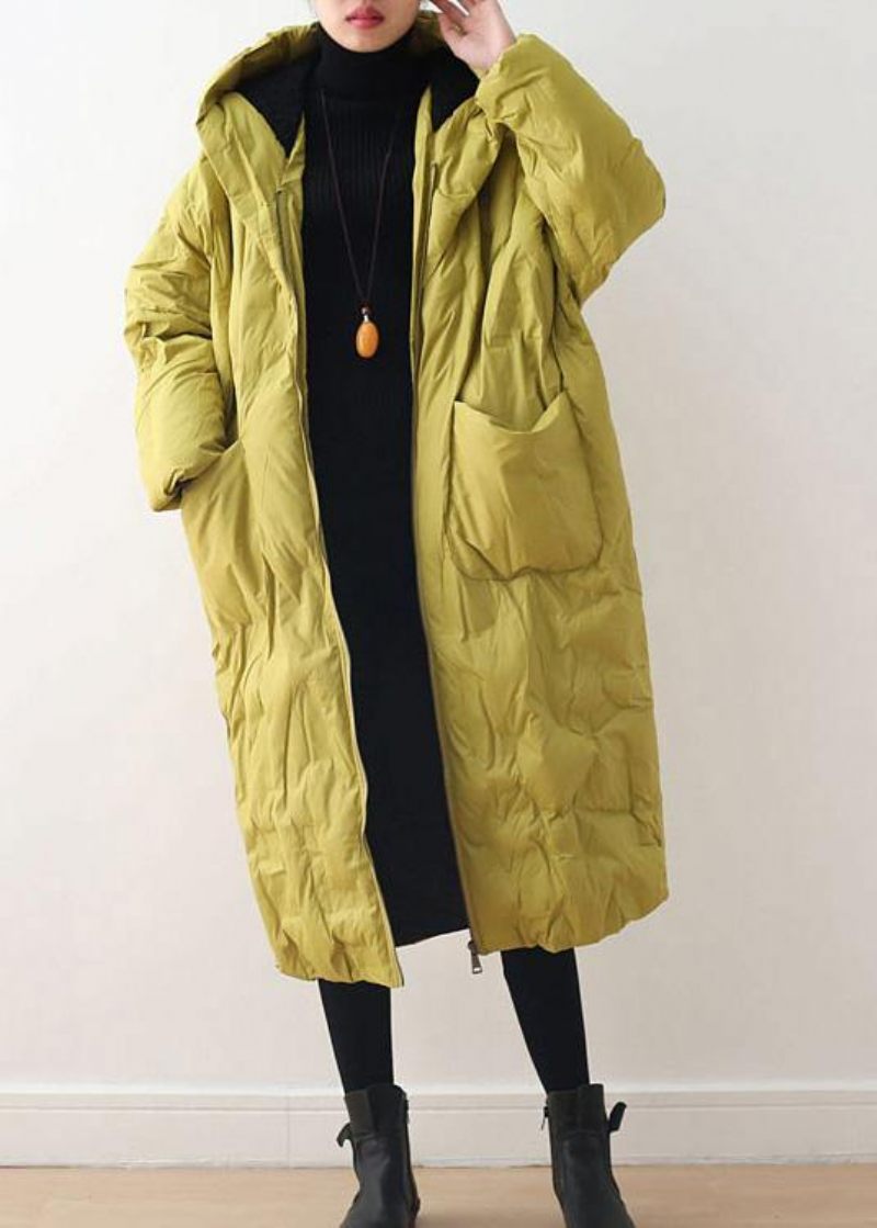 2024 Blackish Green Warm Down Coat Original Design Litterär Retro Överrock - Gul