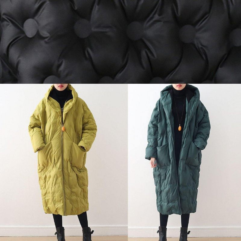 2024 Blackish Green Warm Down Coat Original Design Litterär Retro Överrock - Gul