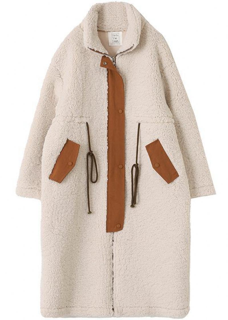 2024 Nude Woolen Coats Plus Size Vinterjackor Med Hög Hals Och Dragsko - Vinterkappor för kvinnor