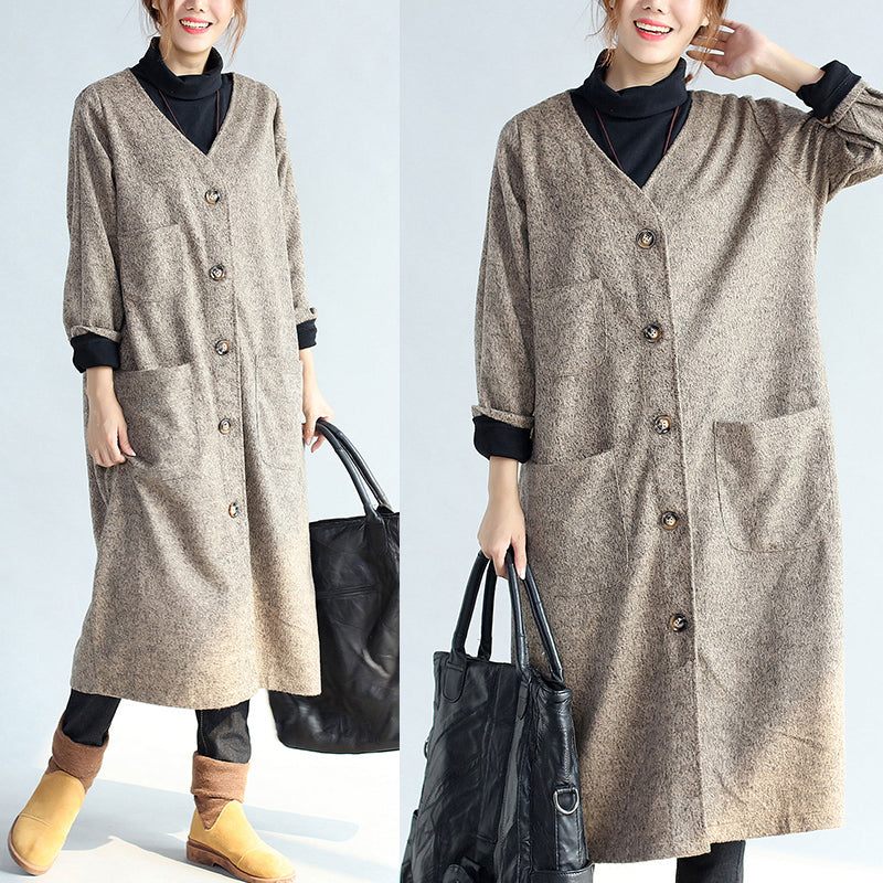 2024 Vintage Fickor Khaki Bomull Långa Cardigans Oversize Långärmade Trenchcoats