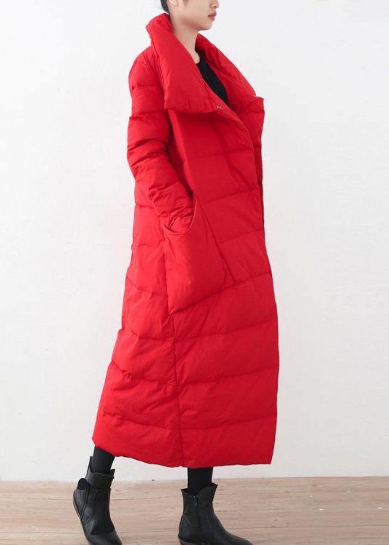 2024trendig Plus Size Dam Parkas V-ringad Rock Röd Tjock Varm Dunrock Vinter - Silver