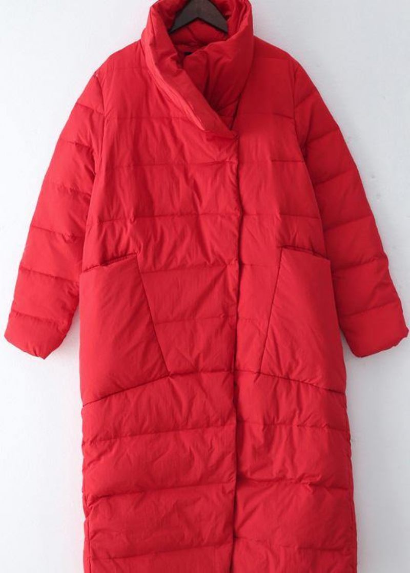 2024trendig Plus Size Dam Parkas V-ringad Rock Röd Tjock Varm Dunrock Vinter - Silver