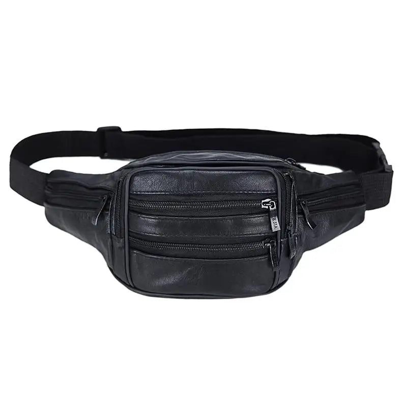 Äkta Läder Herr Fanny Pack Midjeväskor Midjeväska Bananväska Bältespaket Ben Kvinna Bröstpaket Crossbody-väska - Svart