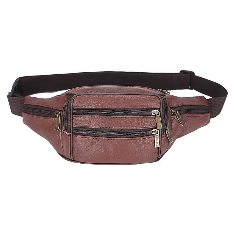 Äkta Läder Herr Fanny Pack Midjeväskor Midjeväska Bananväska Bältespaket Ben Kvinna Bröstpaket Crossbody-väska - Svart