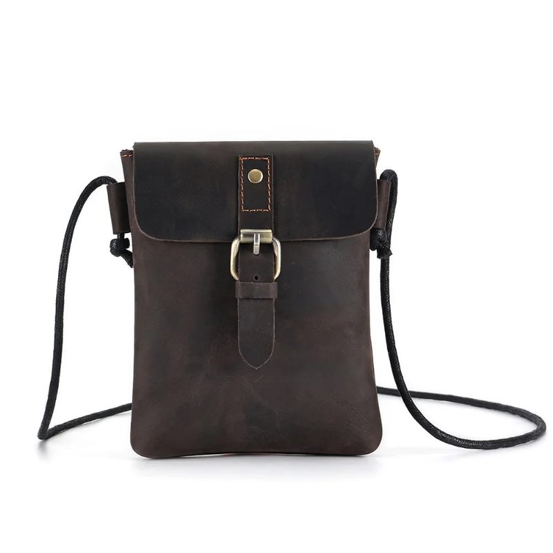 Äkta Läder Herr Vintage Casual Messenger Bag Mini Shoulder Crossbody Bag - Kaffe