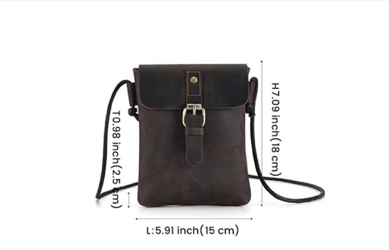 Äkta Läder Herr Vintage Casual Messenger Bag Mini Shoulder Crossbody Bag - Kaffe