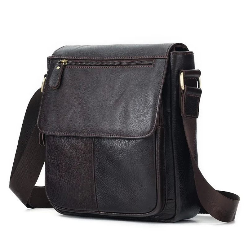 Äkta Läder Herr Vintage Handväskor Klaff Axelväskor Casual Messenger Bags Crossbody Bag - Kaffe