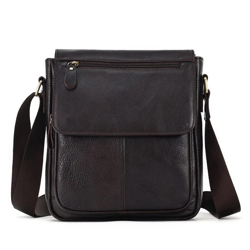 Äkta Läder Herr Vintage Handväskor Klaff Axelväskor Casual Messenger Bags Crossbody Bag - Kaffe