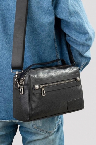 Äkta Läder Herrväska Mjukt Kvinnor Axelväska Casual Crossbody-väska Portfölj Svart