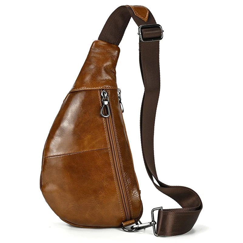 Äkta Läder Män Chest Pack Summer Crossbody Bag Rese Sling Axelväskor Ridning Väskor - Brun