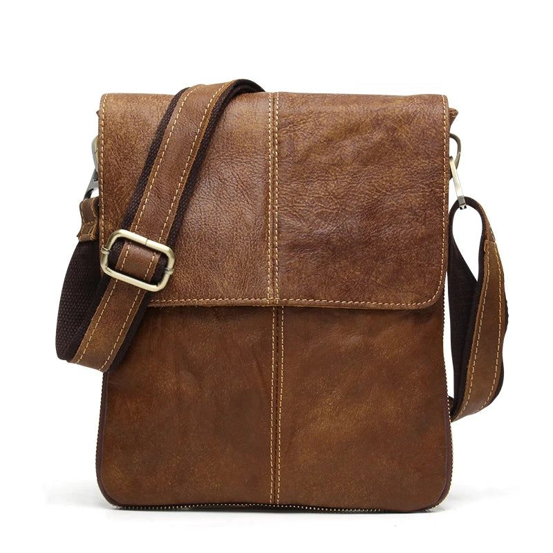 Äkta Läder Män Väskor Manlig Flap Bag Casual Shoulder Crossbody Väska Handväskor - Gul