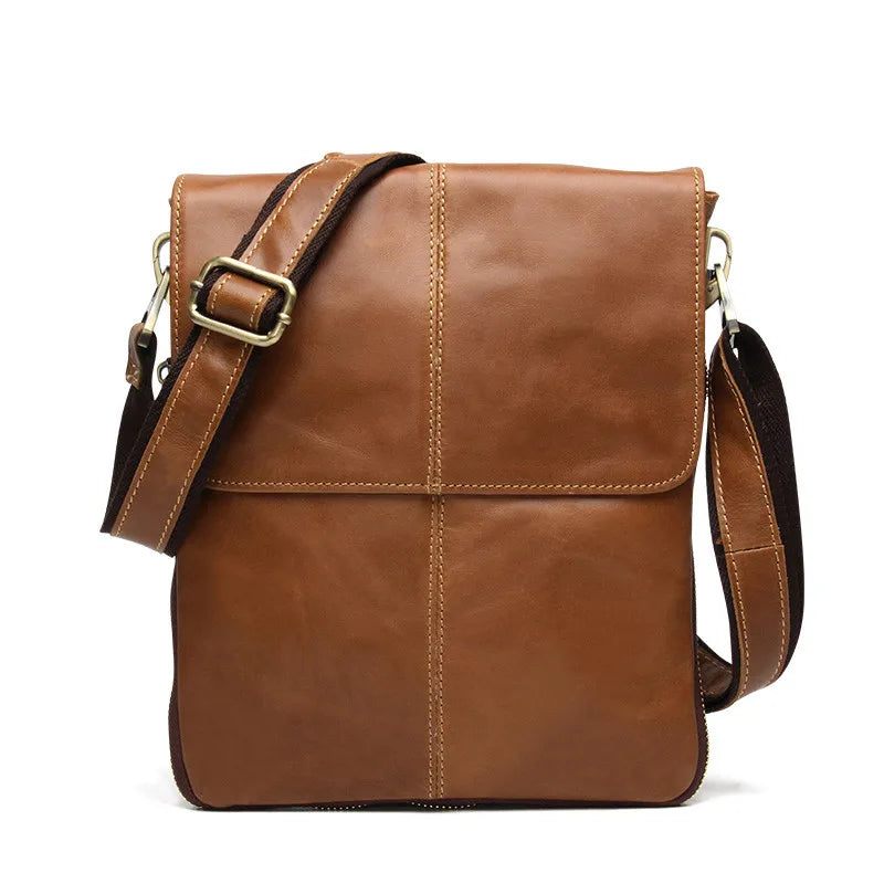 Äkta Läder Män Väskor Manlig Flap Bag Casual Shoulder Crossbody Väska Handväskor - Gul