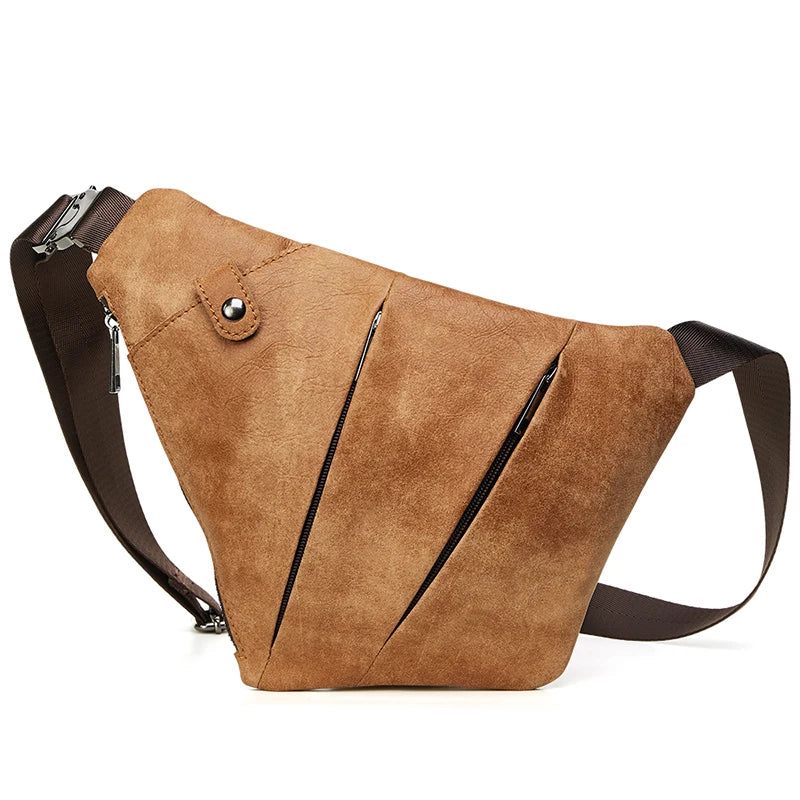 Äkta Läder Messenger Bag Casual Crossbody Bag Herr Handväska Bröstväska Axelväska - Svart