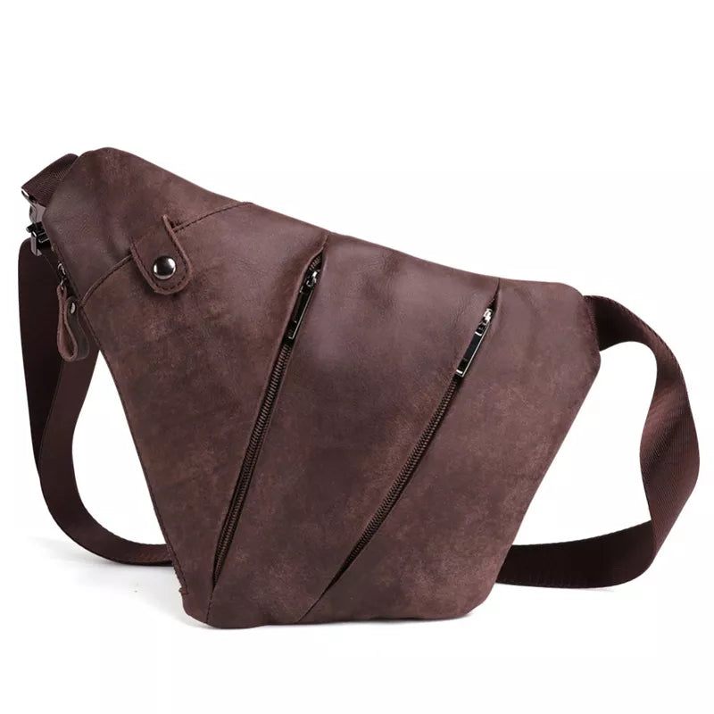 Äkta Läder Messenger Bag Casual Crossbody Bag Herr Handväska Bröstväska Axelväska - Svart