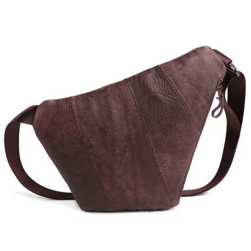 Äkta Läder Messenger Bag Casual Crossbody Bag Herr Handväska Bröstväska Axelväska - Svart