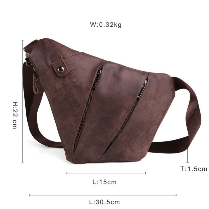 Äkta Läder Messenger Bag Casual Crossbody Bag Herr Handväska Bröstväska Axelväska - Svart