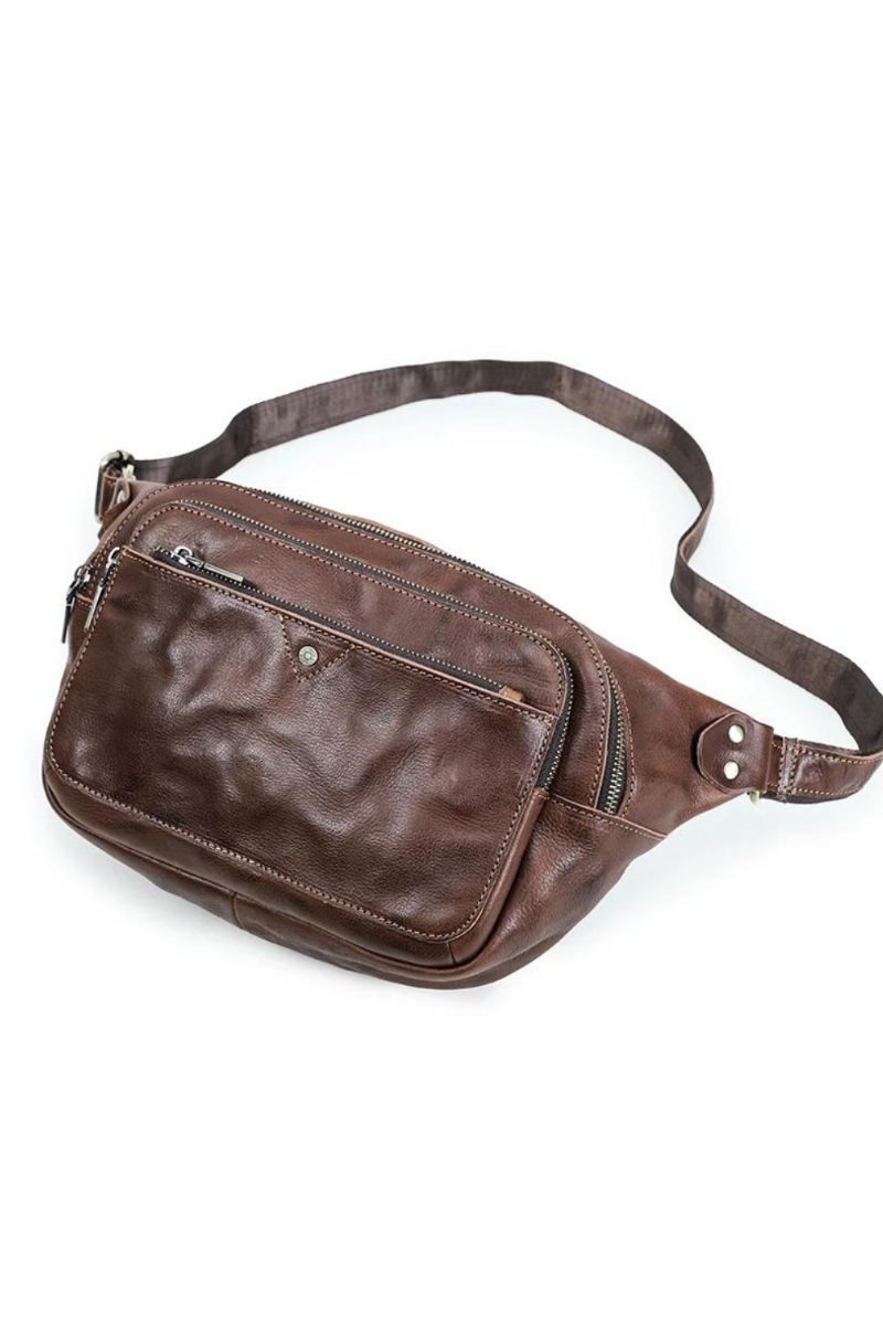 Äkta Läder Midjeväska För Män Lyxig Casual Bältesväska Crossbody Bröstväska För Män