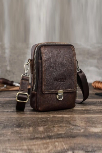 Äkta Läder Small Messenger Bag För Män Casual Crossbody Axelväska Med Reseväska