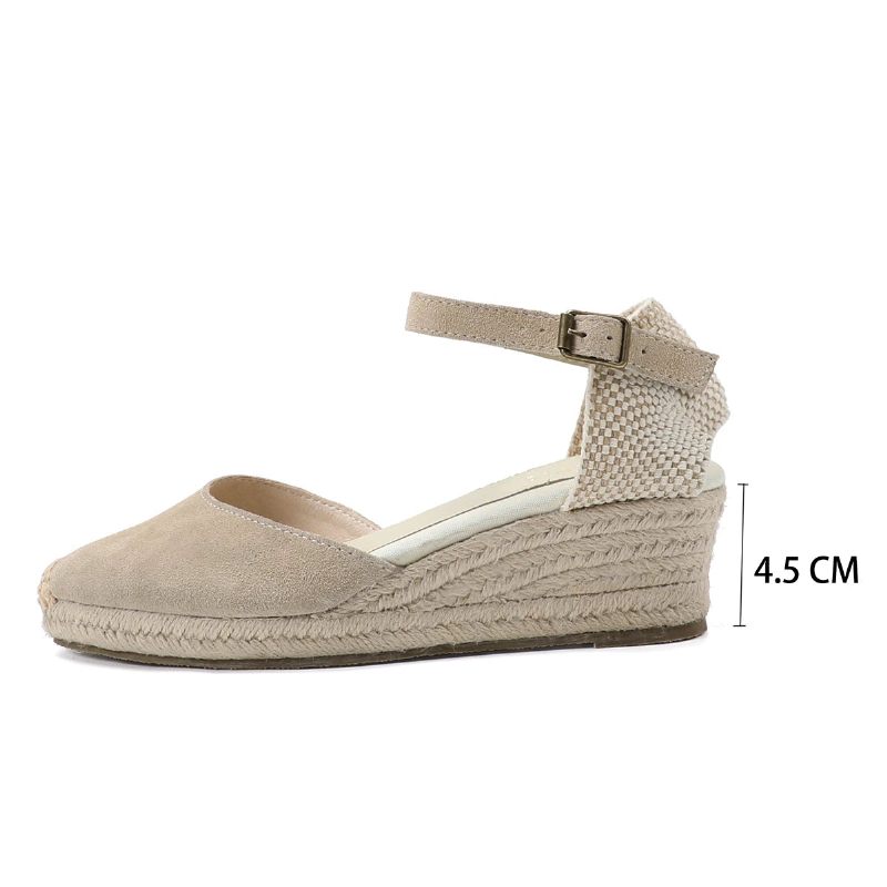 Äkta Öppna Solida Sandaler Elastisk Casual Sandal För Kvinnor - 4.5Cm Beige Läder