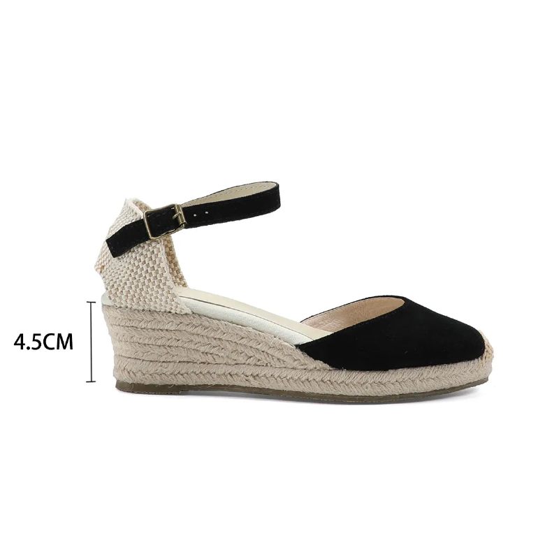 Äkta Öppna Solida Sandaler Elastisk Casual Sandal För Kvinnor - 4.5Cm Beige Läder