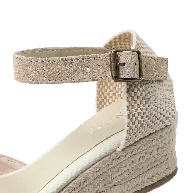 Äkta Öppna Solida Sandaler Elastisk Casual Sandal För Kvinnor - 4.5Cm Beige Läder