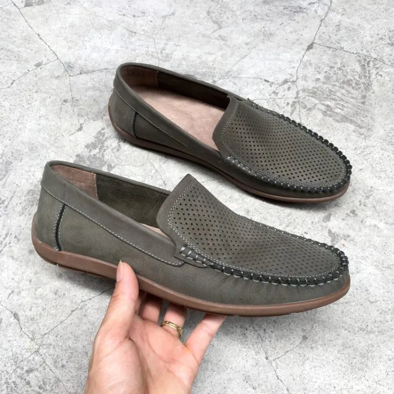 Andas Ihåliga Loafers I Äkta Läder Sommar Skor För Män Bekväma Mjuk Botten Vardagsskor Herr Slip-on Platta - Brun