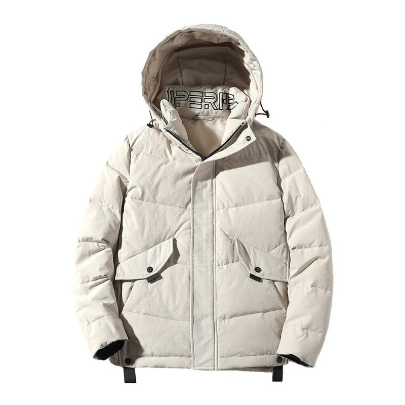 Anka Dunjackor Hooded Dragkedja Vindtät Mens Vinter Varm Coat Outwears - 651 Beige