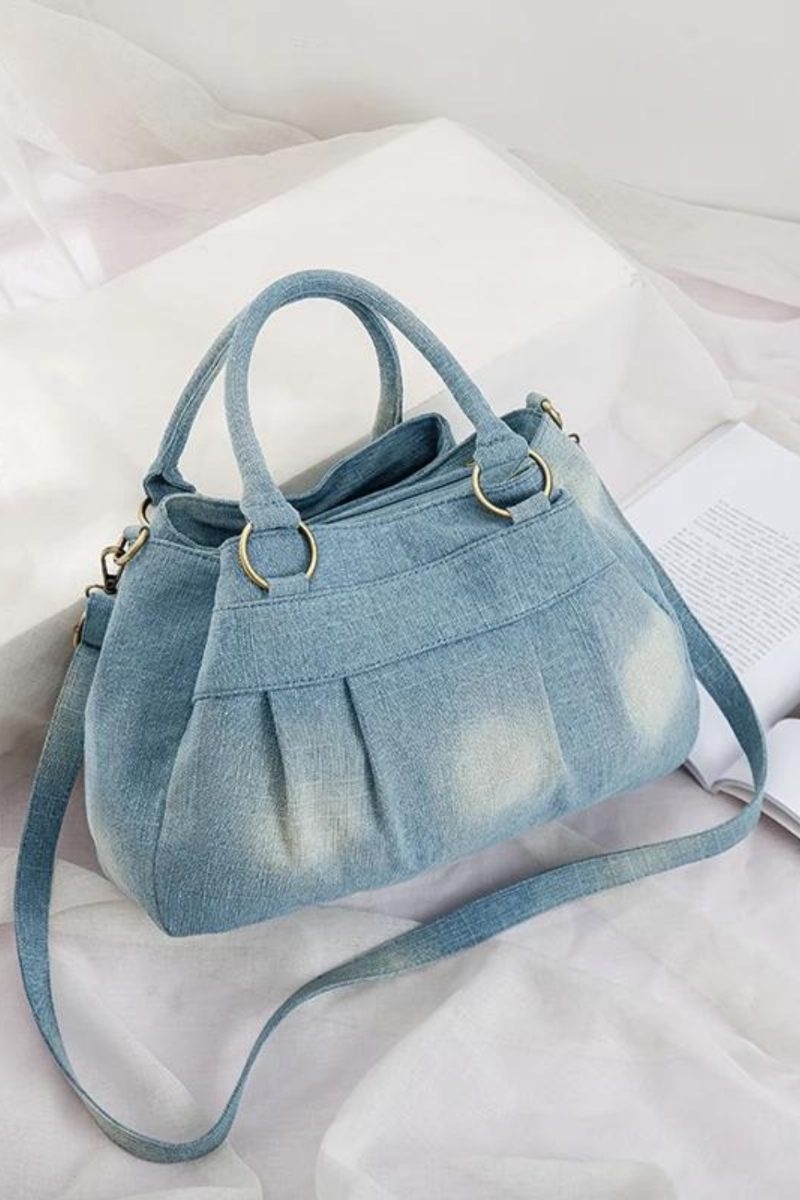 Annmouler Designer Dam Denim Crossbody-väska Axelremsväska Med Stor Kapacitet Med Avtagbar Jeansväska