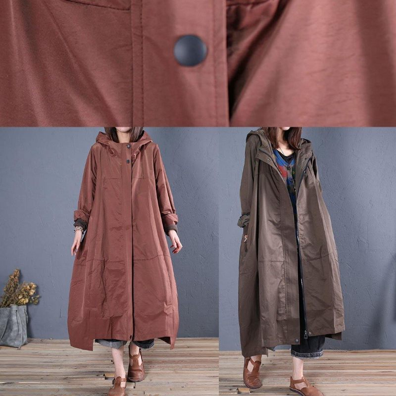 Armégrön Överrock Trendig Plus Size Lång Kappa Med Dragkedja Hösten - Trenchcoats för kvinnor