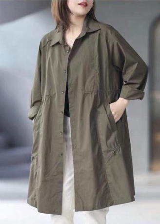 Army Green Button Cotton Cinched Coat Spring