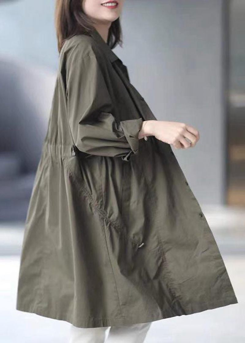 Army Green Button Cotton Cinched Coat Spring - Blå