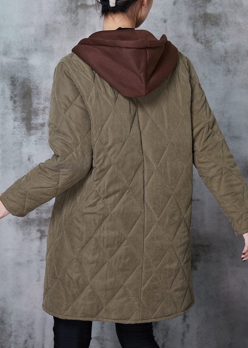 Army Green Patchwork Fina Bomullsfyllda Jackor Hooded Spring - Vinterkappor för kvinnor