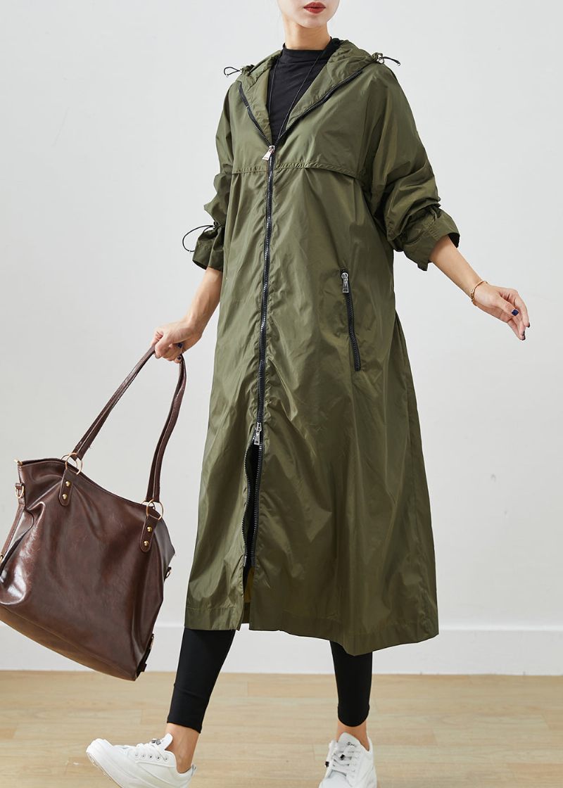 Army Green Spandex Trench Cinched Dragstring Fall