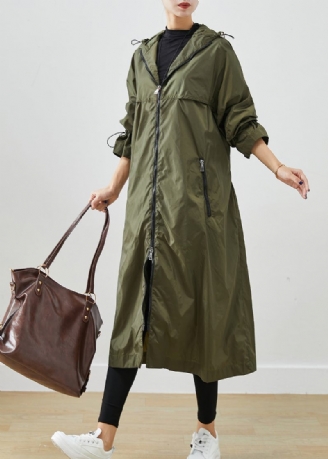 Army Green Spandex Trench Cinched Dragstring Fall