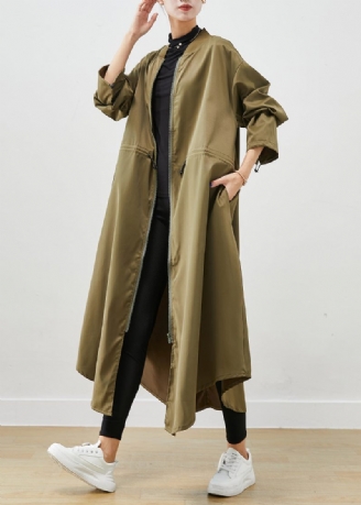 Army Green Spandex Trench Coats Zip Up Dragsko Fall