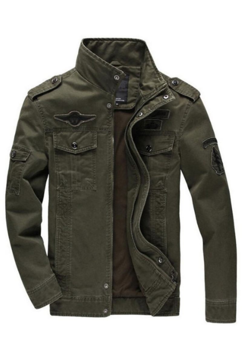 Army Military Jacka Herr Vår Höst Cotton Washed Coat Flerficks Pilot Bomber Tactical Flight Jackor - Svart