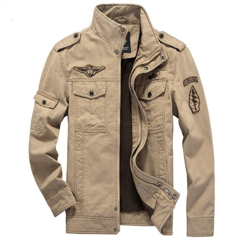 Army Military Jacka Herr Vår Höst Cotton Washed Coat Flerficks Pilot Bomber Tactical Flight Jackor - Svart