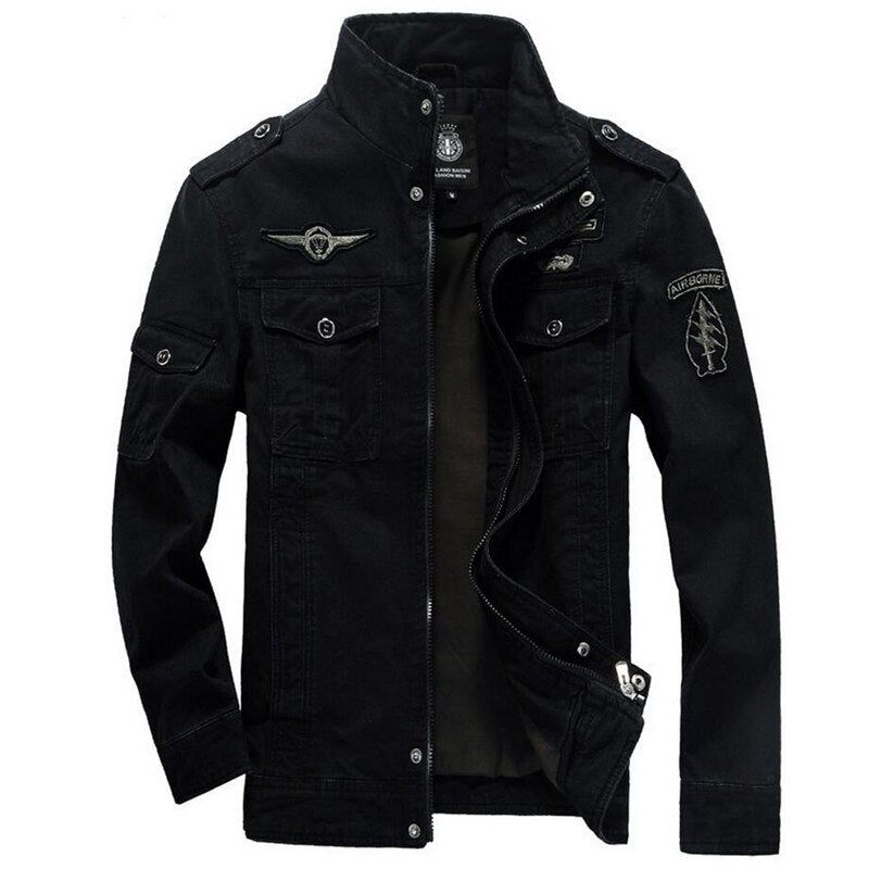 Army Military Jacka Herr Vår Höst Cotton Washed Coat Flerficks Pilot Bomber Tactical Flight Jackor - Svart