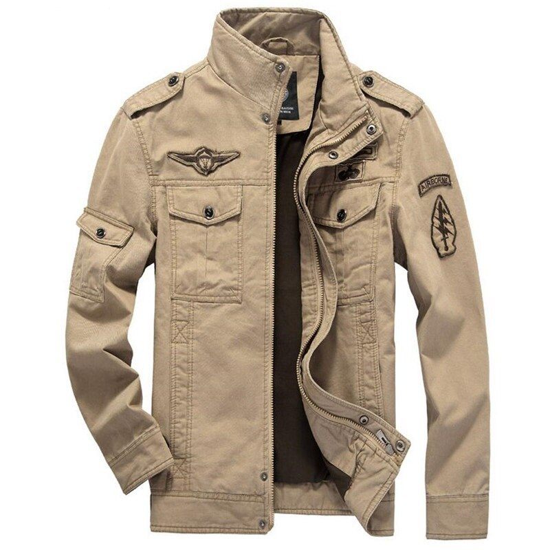 Army Military Jacka Herr Vår Höst Cotton Washed Coat Flerficks Pilot Bomber Tactical Flight Jackor - Svart