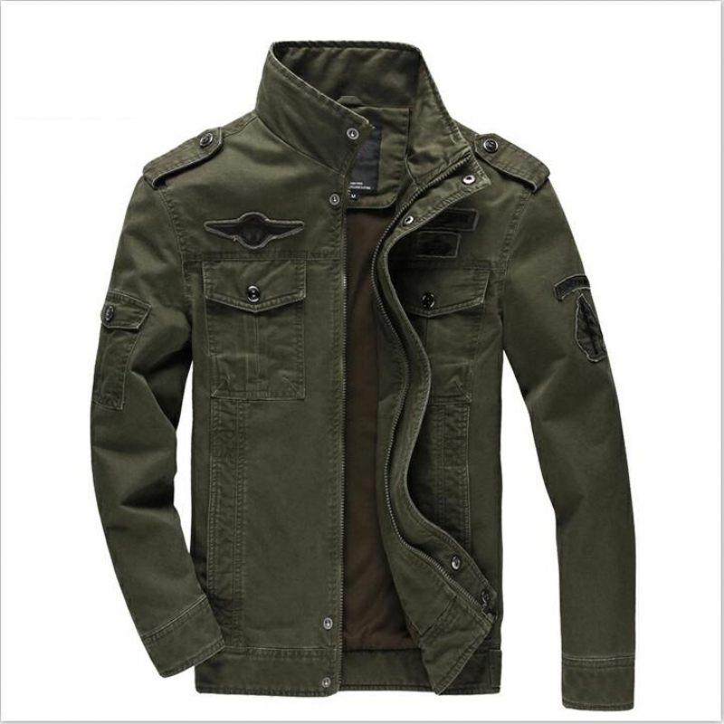 Army Military Jacket Men Cotton Stand Collar Autumn Winter Bomber Jacket Men - Svart-Tunn