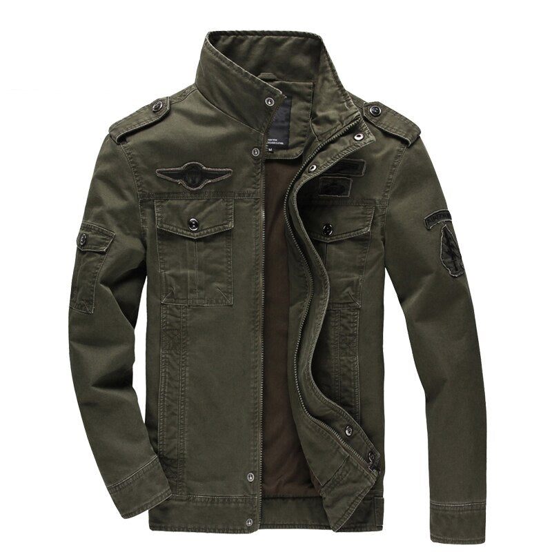 Army Military Jacket Men Cotton Stand Collar Autumn Winter Bomber Jacket Men - Svart-Tunn