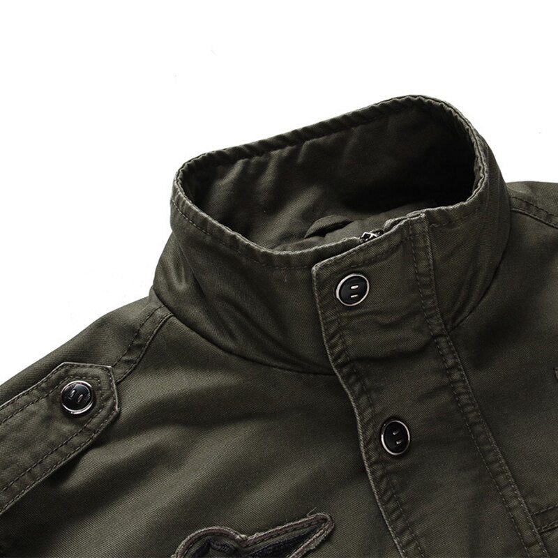 Army Military Jacket Men Cotton Stand Collar Autumn Winter Bomber Jacket Men - Svart-Tunn