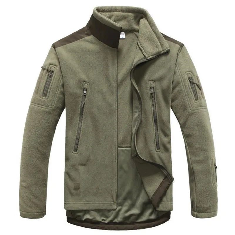 Army Military Tactical Fleecejacka Herr Varma Polar Vinterkläder Flera Fickor Ytterkläder Casual Termisk Vindtät Kappa Jackor - Svart