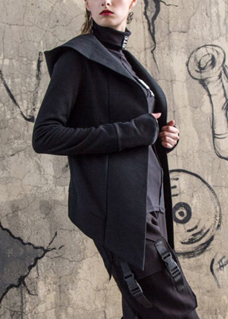 Art Black Zip Up Cotton Hoodie Coat Långärmad - Vinterkappor för kvinnor