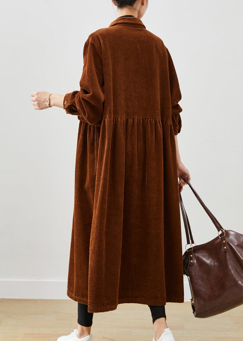 Art Brown Oversized Corduroy Trench Coats Spring - Trenchcoats för kvinnor