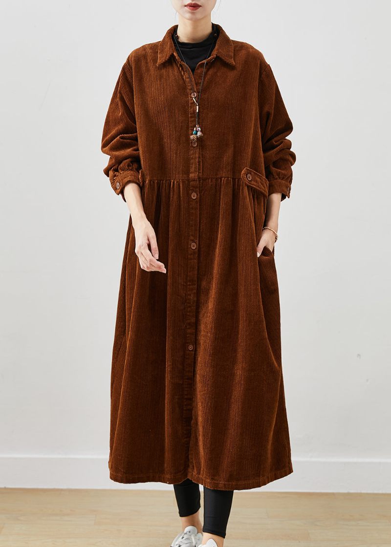 Art Brown Oversized Corduroy Trench Coats Spring - Trenchcoats för kvinnor